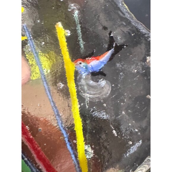 Vintage Handcrafted Glass Paperweight With Colorful Fish & Flower Scene - Picture 7 of 7